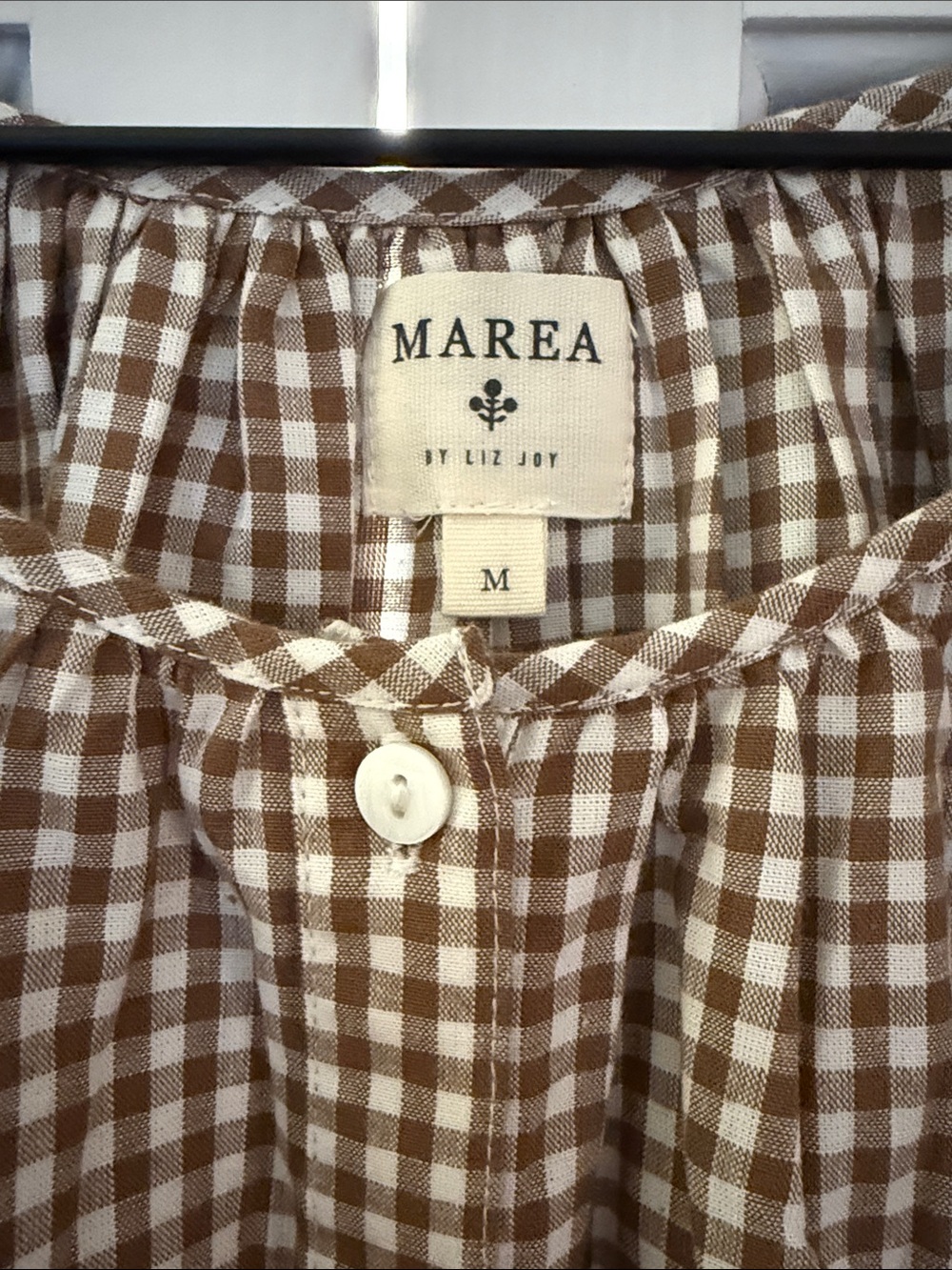 MAREEA Brown Gingham Button-Front Peasant Blouse - Picture 2 of 3
